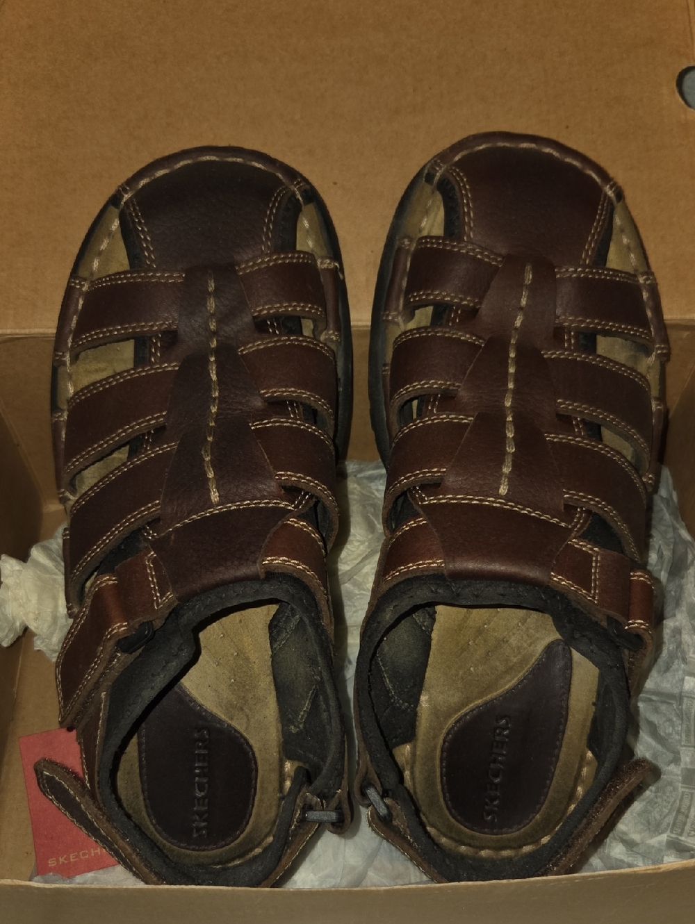 Skechers Comfort Walkers -  Tomic Moxa Dark Brown Leather Sandals 💚🩵🩷